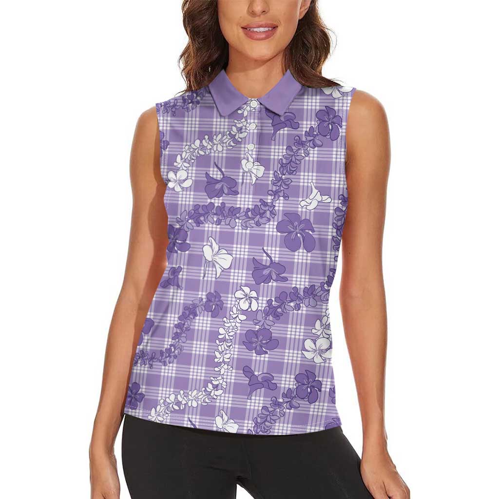 Poni Aloha Hawaii Women Sleeveless Polo Shirt Plumeria Lei With Palaka Motif LT14 - Polynesian Pride