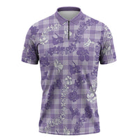 Poni Aloha Hawaii Zipper Polo Shirt Plumeria Lei With Palaka Motif - Polynesian Pride