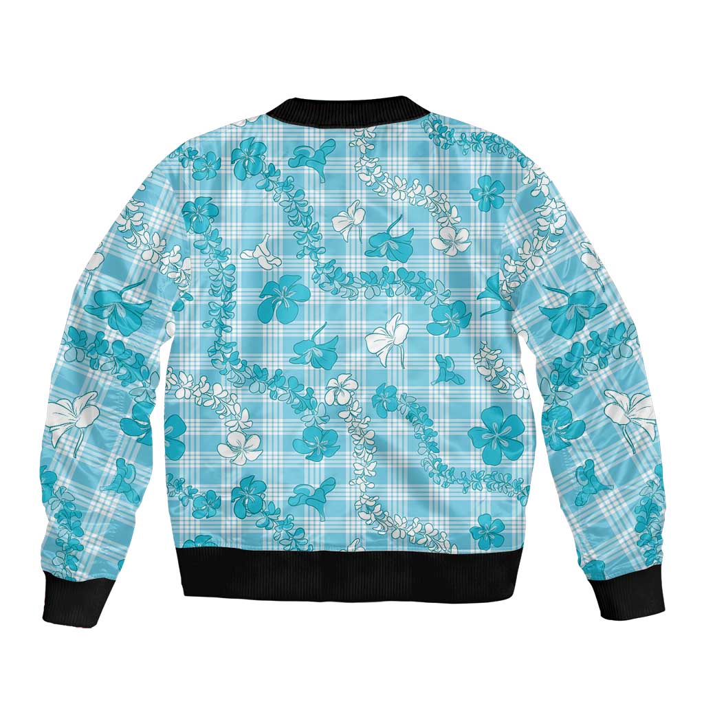 Polu Aloha Hawaii Bomber Jacket Plumeria Lei With Palaka Motif - Polynesian Pride