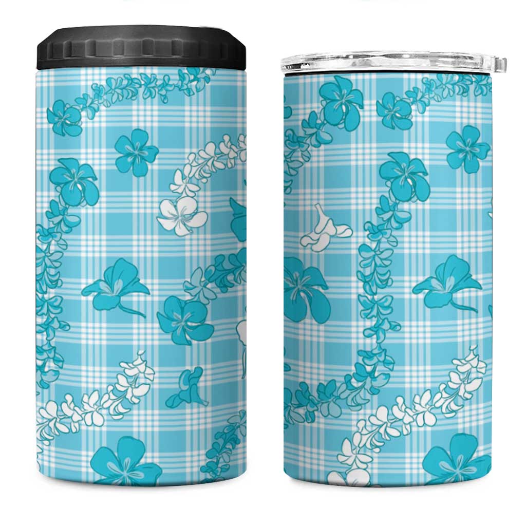 Polu Aloha Hawaii 4 in 1 Can Cooler Tumbler Plumeria Lei With Palaka Motif - Polynesian Pride