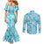 Polu Aloha Hawaii Couples Matching Mermaid Dress and Long Sleeve Button Shirt Plumeria Lei With Palaka Motif - Polynesian Pride