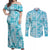 Polu Aloha Hawaii Couples Matching Off Shoulder Maxi Dress and Long Sleeve Button Shirt Plumeria Lei With Palaka Motif - Polynesian Pride