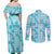 Polu Aloha Hawaii Couples Matching Off Shoulder Maxi Dress and Long Sleeve Button Shirt Plumeria Lei With Palaka Motif - Polynesian Pride