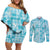 Polu Aloha Hawaii Couples Matching Off Shoulder Short Dress and Long Sleeve Button Shirt Plumeria Lei With Palaka Motif - Polynesian Pride
