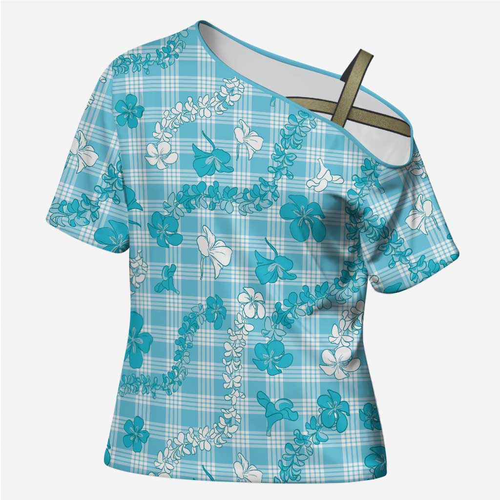 Polu Aloha Hawaii Cross Shoulder Shirt Plumeria Lei With Palaka Motif - Polynesian Pride