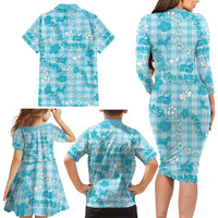 Polu Aloha Hawaii Family Matching Long Sleeve Bodycon Dress and Hawaiian Shirt Plumeria Lei With Palaka Motif LT14 - Polynesian Pride