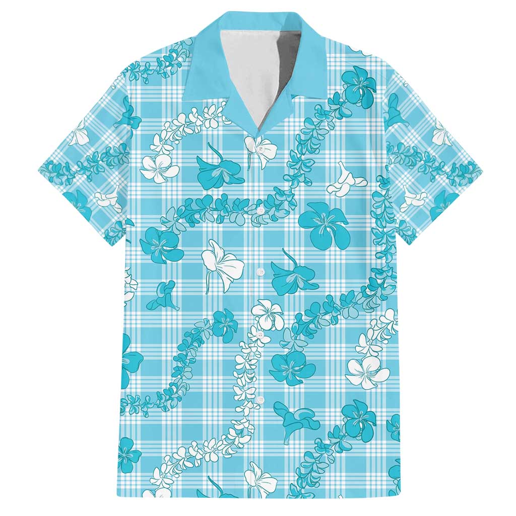 Polu Aloha Hawaii Family Matching Long Sleeve Bodycon Dress and Hawaiian Shirt Plumeria Lei With Palaka Motif LT14 Dad's Shirt - Short Sleeve Blue - Polynesian Pride