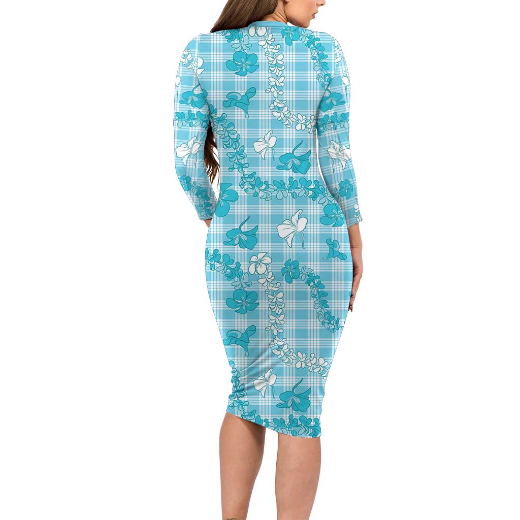 Polu Aloha Hawaii Family Matching Long Sleeve Bodycon Dress and Hawaiian Shirt Plumeria Lei With Palaka Motif LT14 - Polynesian Pride