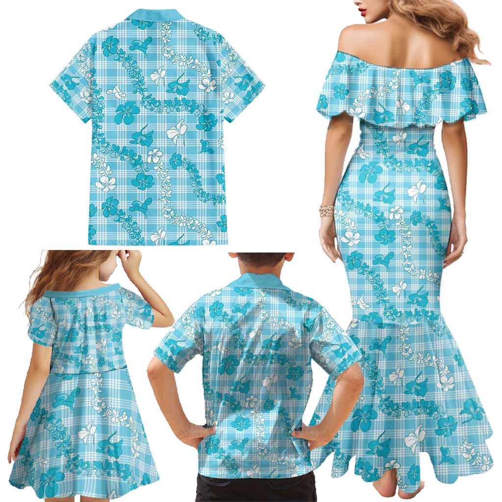 Polu Aloha Hawaii Family Matching Mermaid Dress and Hawaiian Shirt Plumeria Lei With Palaka Motif LT14 - Polynesian Pride