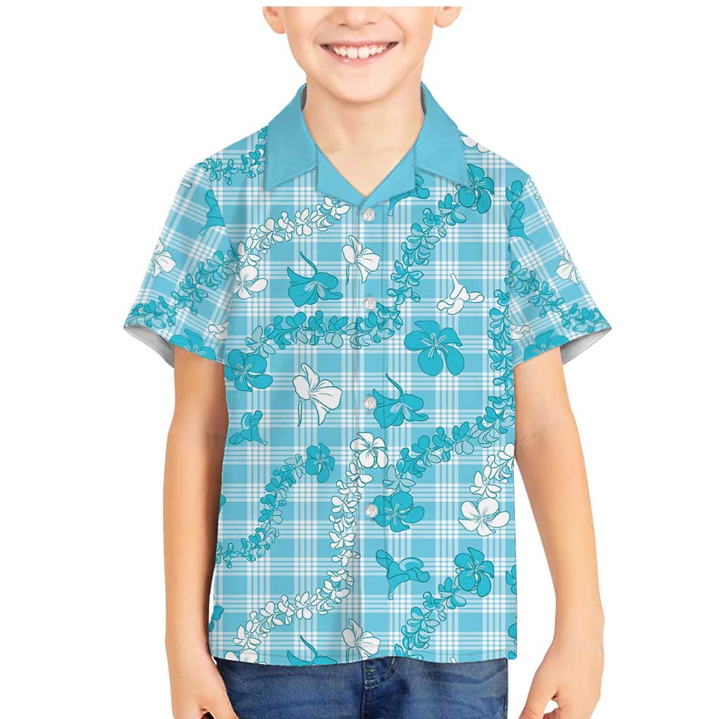 Polu Aloha Hawaii Family Matching Mermaid Dress and Hawaiian Shirt Plumeria Lei With Palaka Motif LT14 Son's Shirt Blue - Polynesian Pride