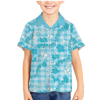 Polu Aloha Hawaii Family Matching Mermaid Dress and Hawaiian Shirt Plumeria Lei With Palaka Motif LT14 Son's Shirt Blue - Polynesian Pride