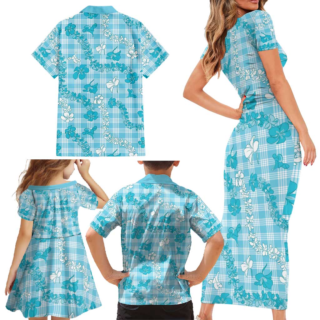 Polu Aloha Hawaii Family Matching Short Sleeve Bodycon Dress and Hawaiian Shirt Plumeria Lei With Palaka Motif LT14 - Polynesian Pride