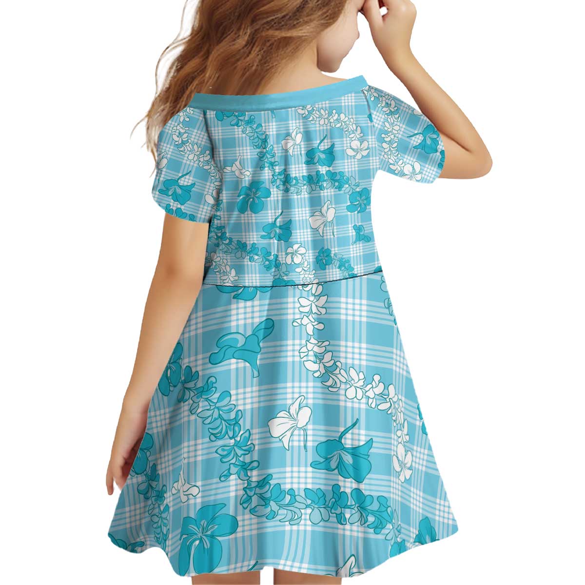 Polu Aloha Hawaii Kid Short Sleeve Dress Plumeria Lei With Palaka Motif - Polynesian Pride