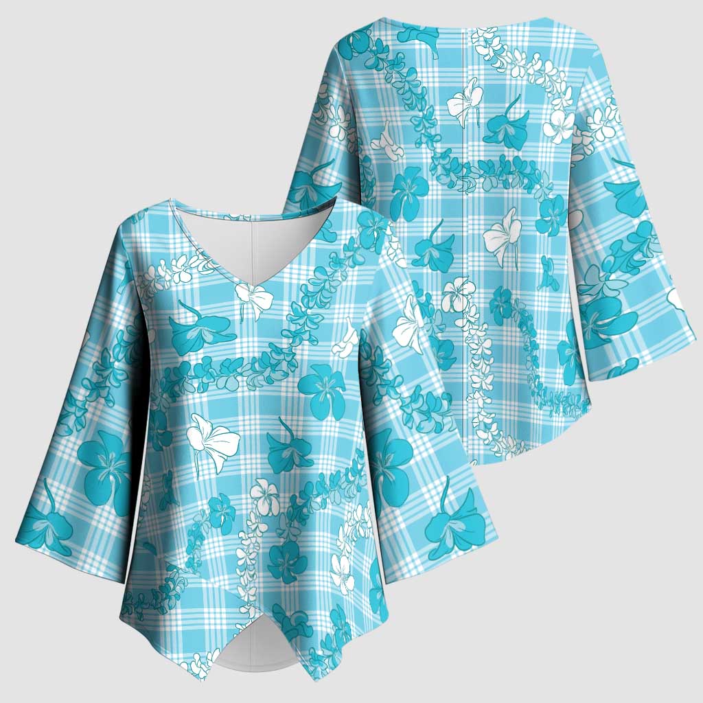 Polu Aloha Hawaii Kimono Sleeve Blouse Plumeria Lei With Palaka Motif - Polynesian Pride