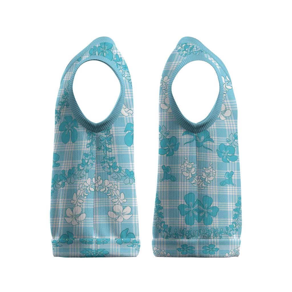 Polu Aloha Hawaii Christmas Knitted V-Neck Vest Plumeria Lei With Palaka Motif - Polynesian Pride