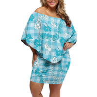 Polu Aloha Hawaii Off Shoulder Short Dress Plumeria Lei With Palaka Motif - Polynesian Pride