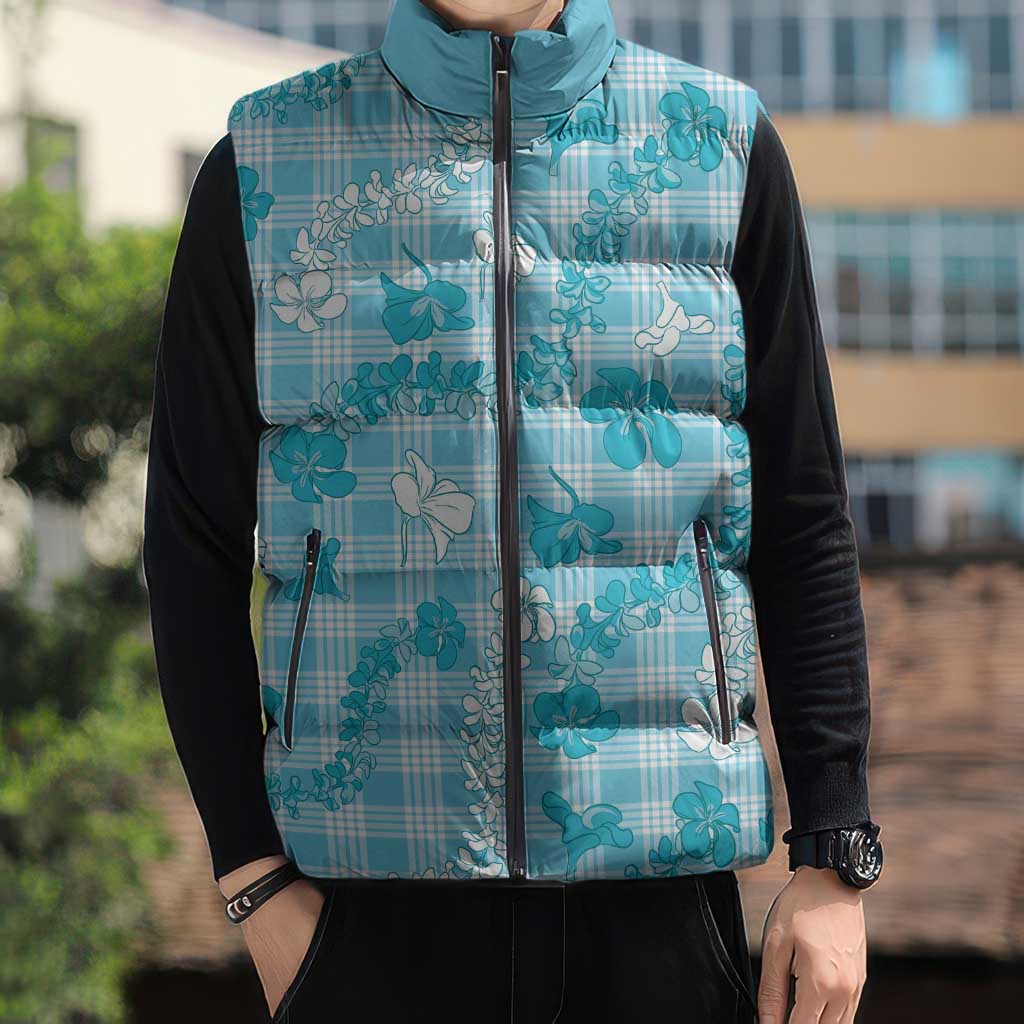 Polu Aloha Hawaii Sleeveless Puffer Jacket Plumeria Lei With Palaka Motif - Polynesian Pride