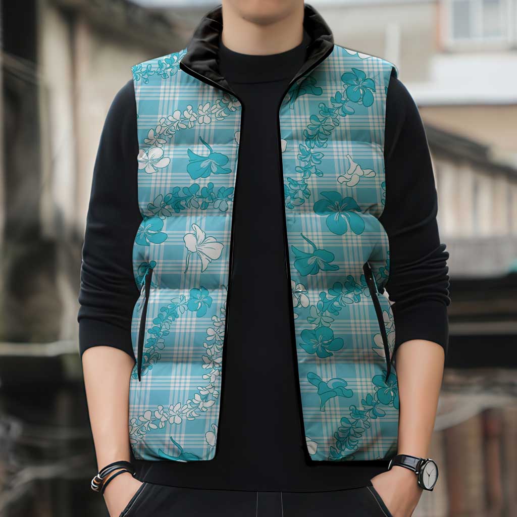 Polu Aloha Hawaii Sleeveless Puffer Jacket Plumeria Lei With Palaka Motif - Polynesian Pride