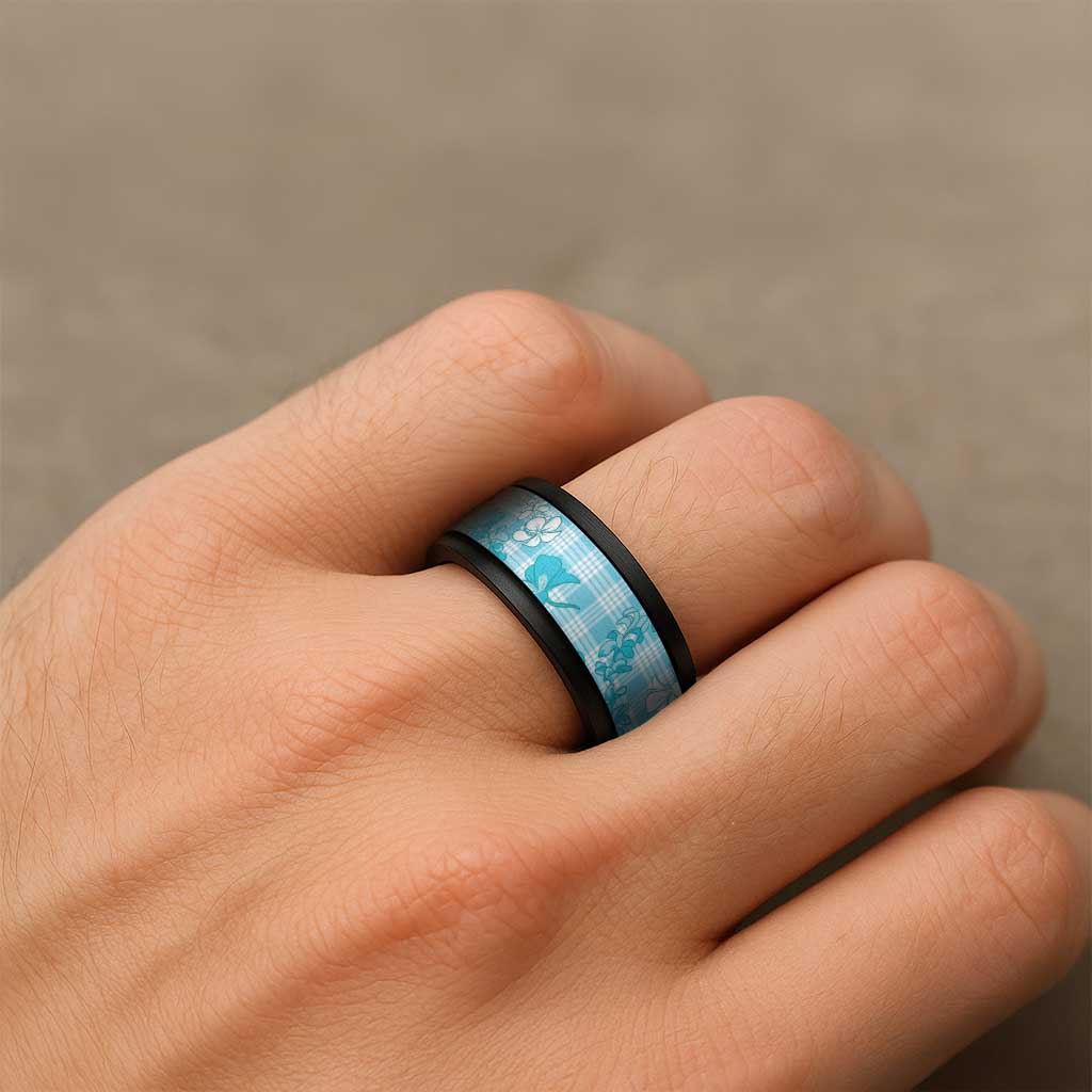 Polu Aloha Hawaii Spinner Ring Plumeria Lei With Palaka Motif - Polynesian Pride