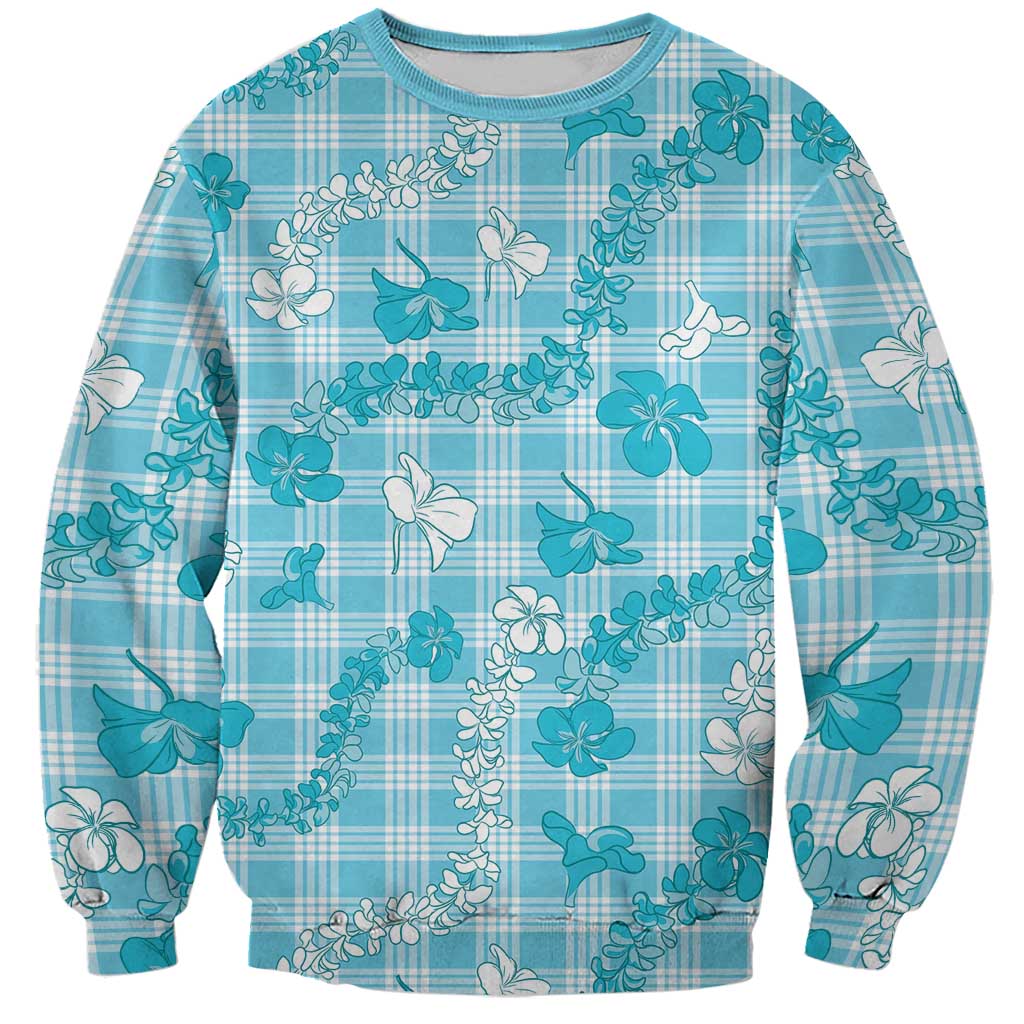 Polu Aloha Hawaii Sweatshirt Plumeria Lei With Palaka Motif LT14 Unisex Blue - Polynesian Pride