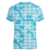 Polu Aloha Hawaii Women V-Neck T-Shirt Plumeria Lei With Palaka Motif LT14 - Polynesian Pride