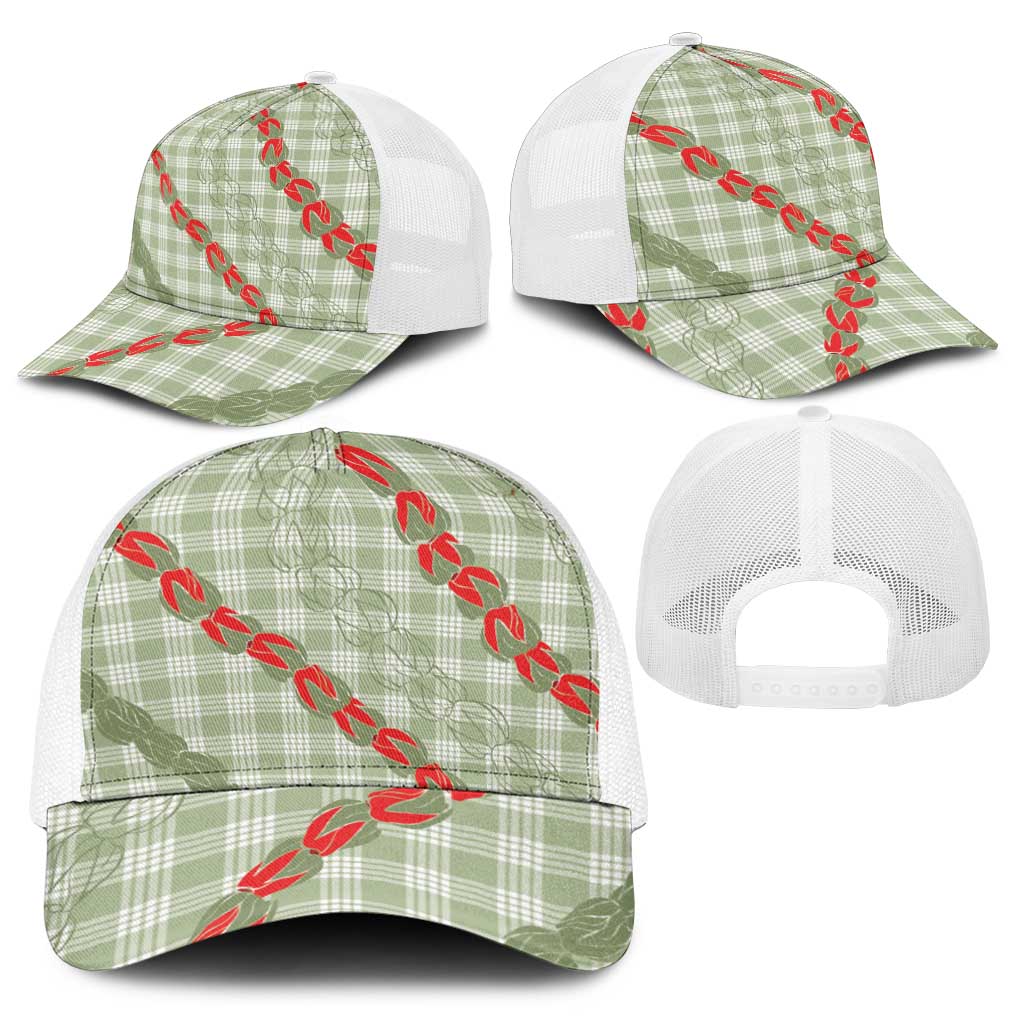 Omaomao Aloha Hawaii Baseball Net Cap Rosebud Lei With Palaka Motif - Polynesian Pride