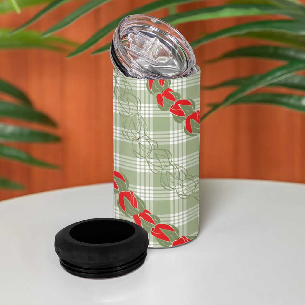 Omaomao Aloha Hawaii 4 in 1 Can Cooler Tumbler Rosebud Lei With Palaka Motif - Polynesian Pride