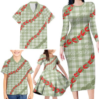 Omaomao Aloha Hawaii Family Matching Long Sleeve Bodycon Dress and Hawaiian Shirt Rosebud Lei With Palaka Motif LT14 - Polynesian Pride