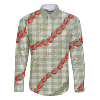 Omaomao Aloha Hawaii Family Matching Mermaid Dress and Hawaiian Shirt Rosebud Lei With Palaka Motif LT14 Dad's Shirt - Long Sleeve Green - Polynesian Pride