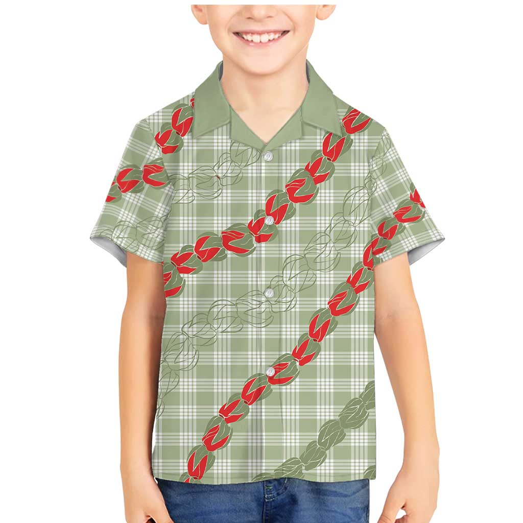 Omaomao Aloha Hawaii Family Matching Mermaid Dress and Hawaiian Shirt Rosebud Lei With Palaka Motif LT14 Son's Shirt Green - Polynesian Pride
