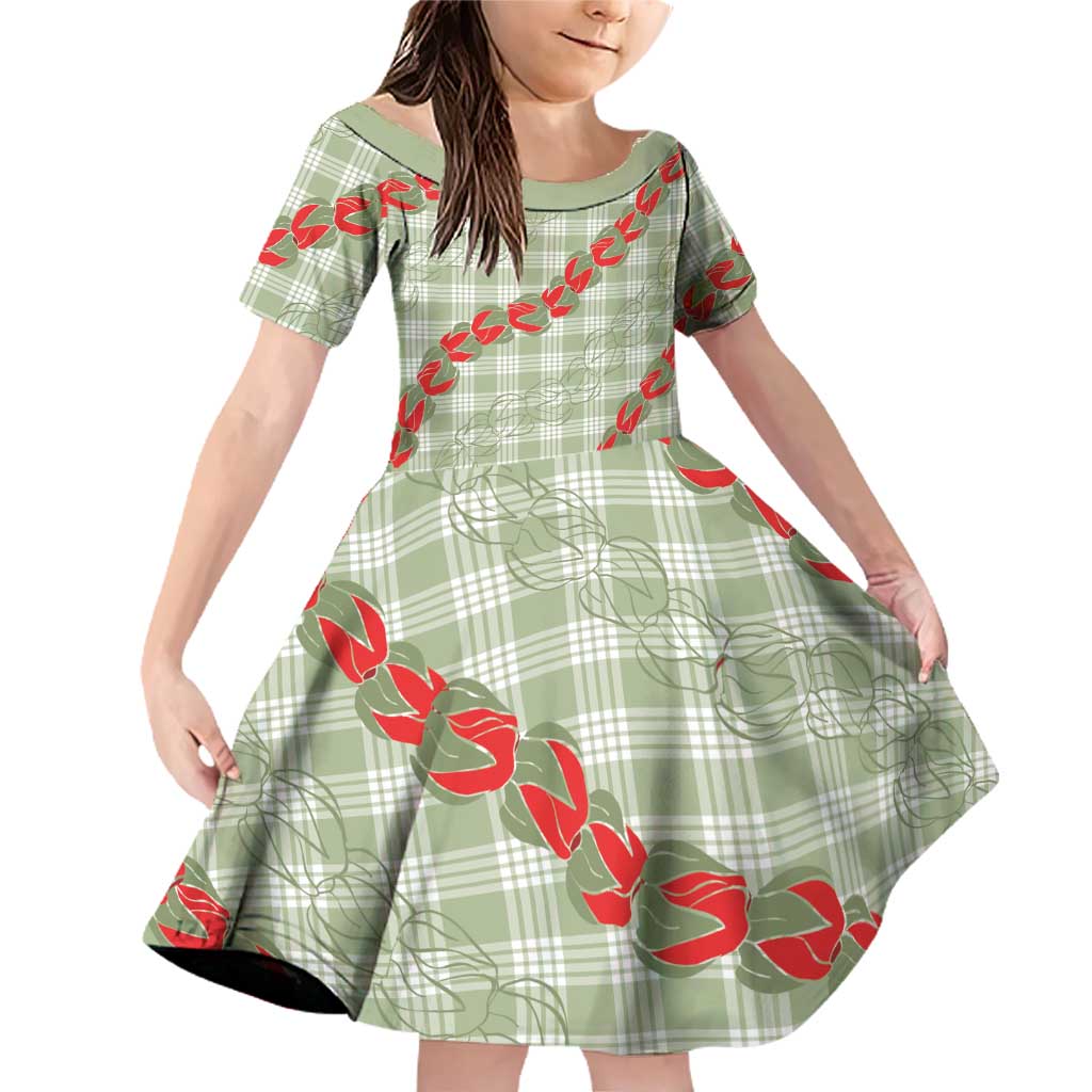 Omaomao Aloha Hawaii Family Matching Off Shoulder Short Dress and Hawaiian Shirt Rosebud Lei With Palaka Motif - Polynesian Pride