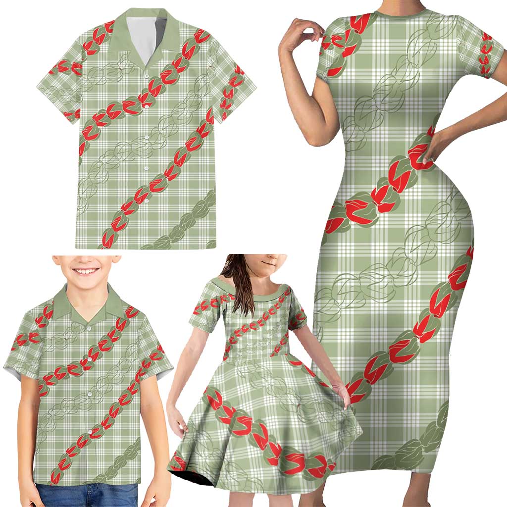 Omaomao Aloha Hawaii Family Matching Short Sleeve Bodycon Dress and Hawaiian Shirt Rosebud Lei With Palaka Motif LT14 - Polynesian Pride