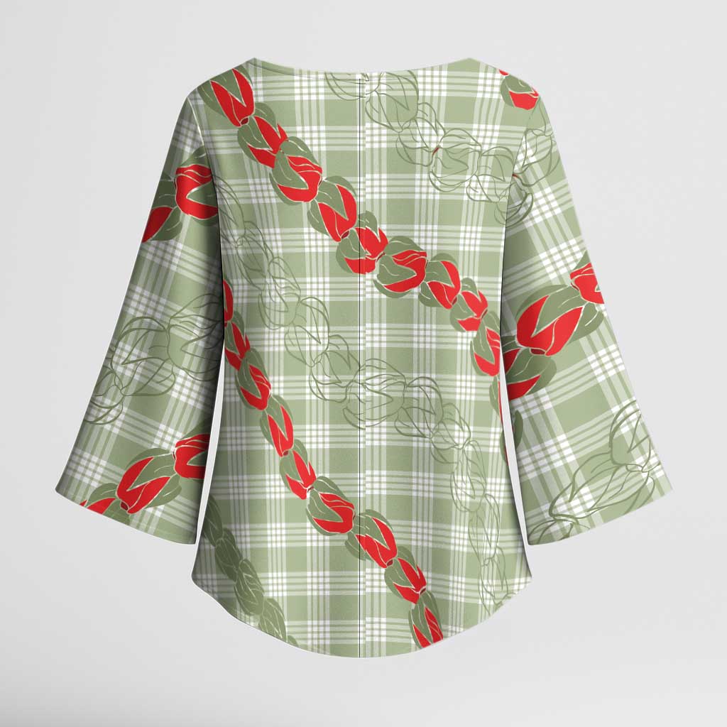 Omaomao Aloha Hawaii Kimono Sleeve Blouse Rosebud Lei With Palaka Motif - Polynesian Pride