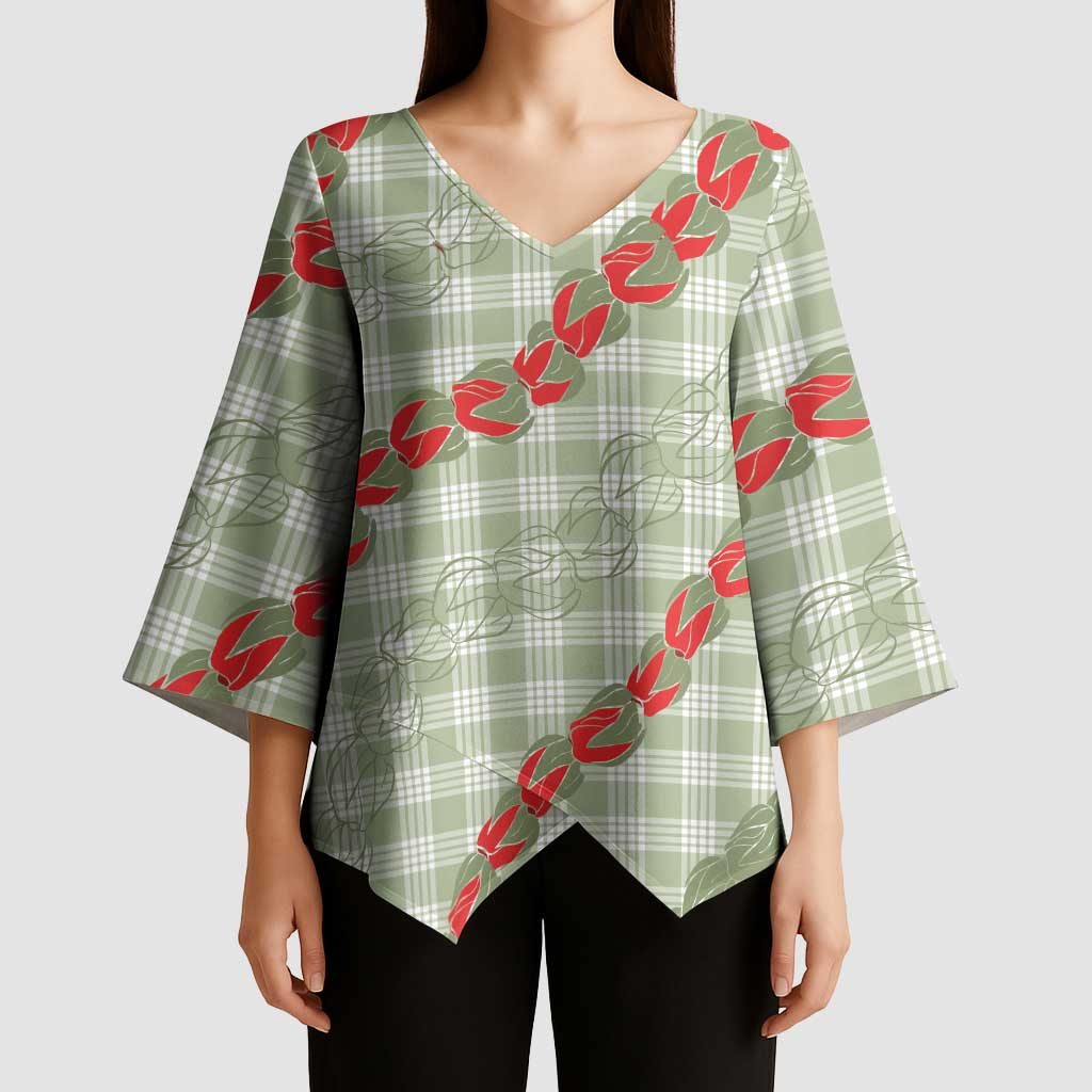 Omaomao Aloha Hawaii Kimono Sleeve Blouse Rosebud Lei With Palaka Motif - Polynesian Pride