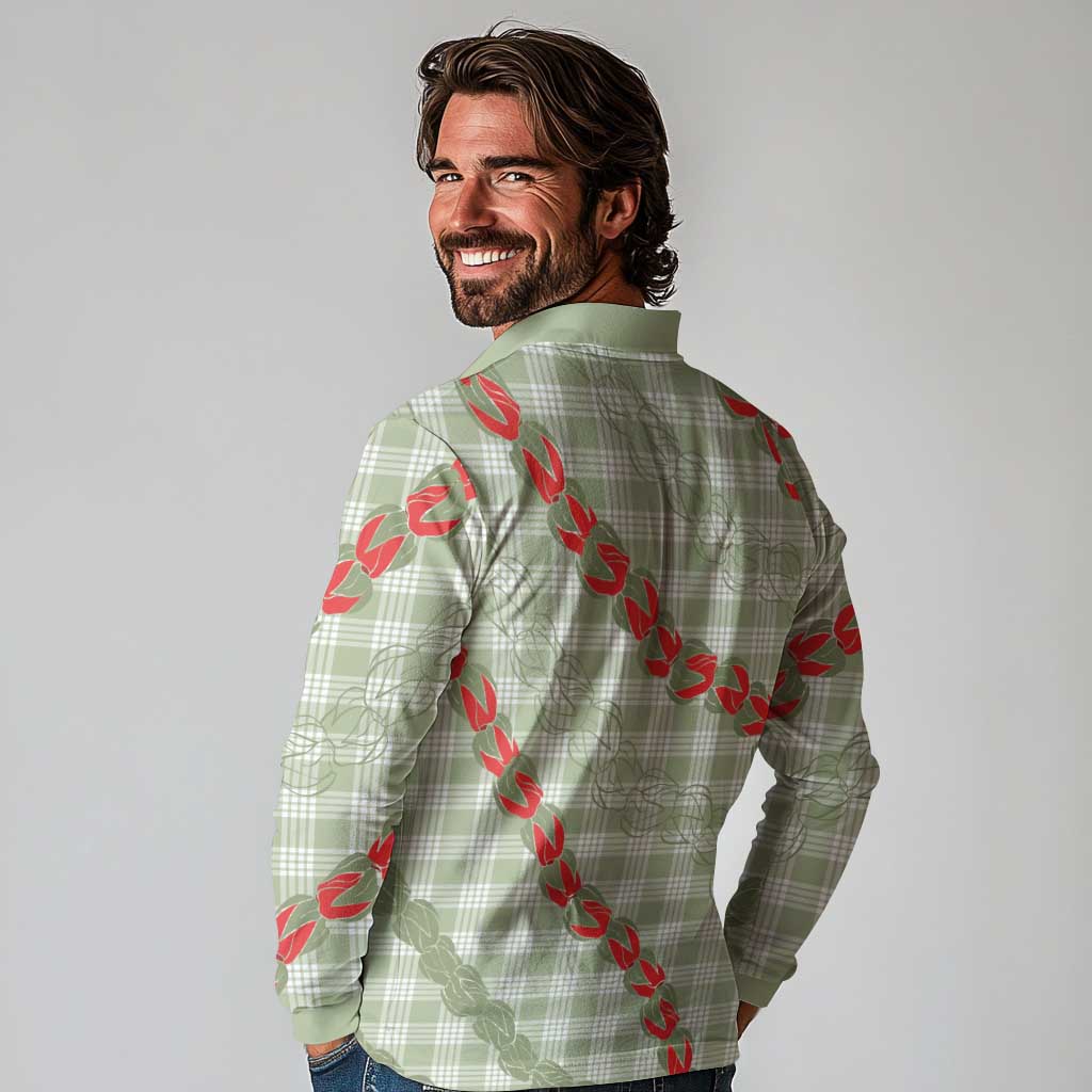 Omaomao Aloha Hawaii Long Sleeve Polo Shirt Rosebud Lei With Palaka Motif - Polynesian Pride