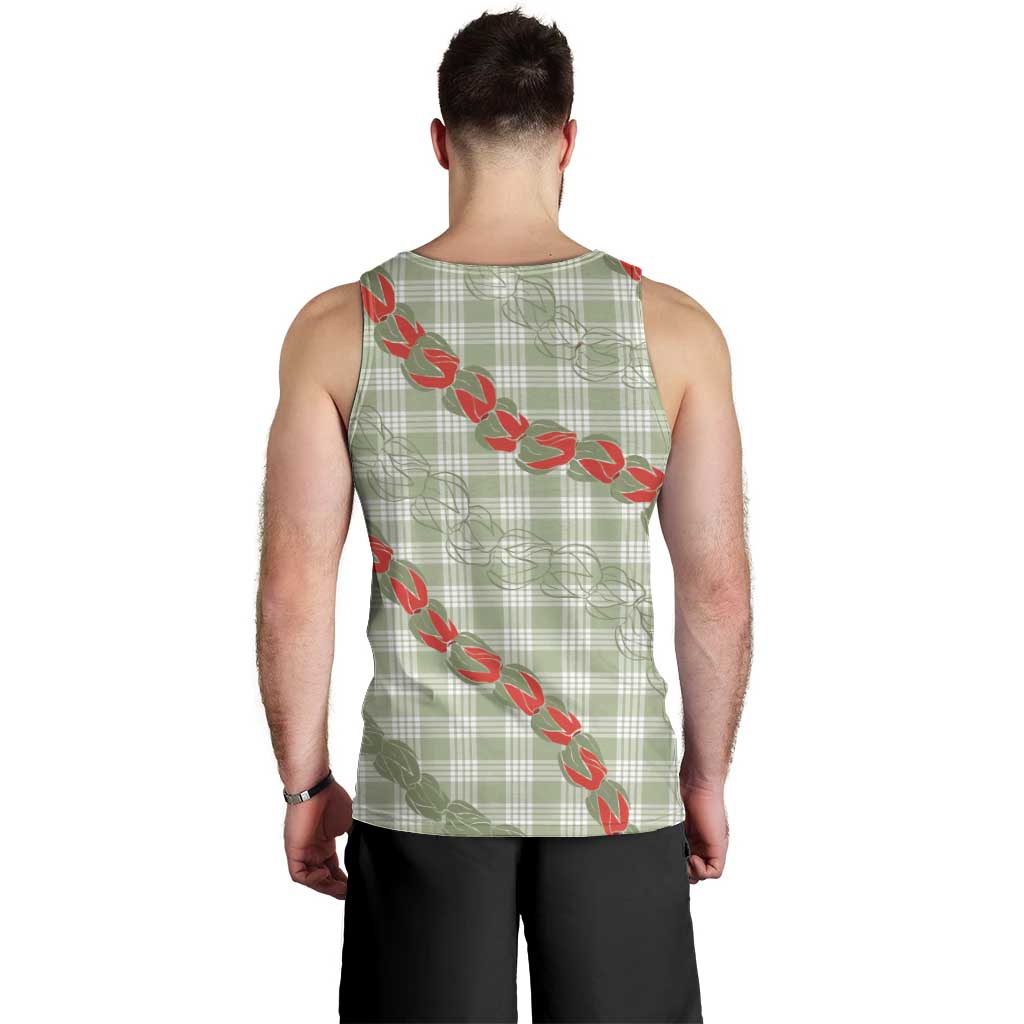 Omaomao Aloha Hawaii Men Tank Top Rosebud Lei With Palaka Motif - Polynesian Pride