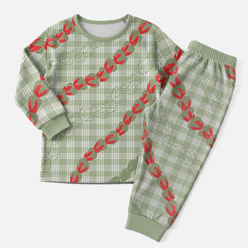 Omaomao Aloha Hawaii Christmas Pajama Set Rosebud Lei With Palaka Motif - Polynesian Pride