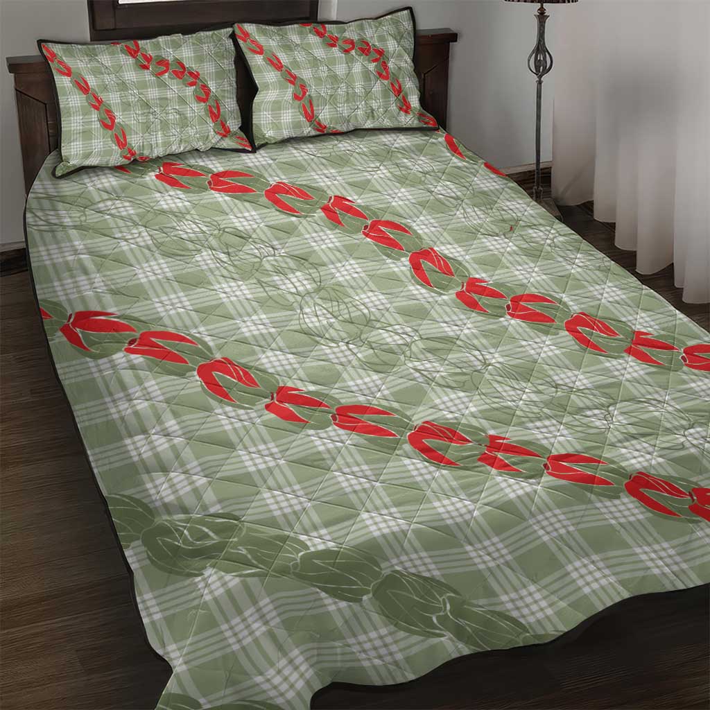 Omaomao Aloha Hawaii Quilt Bed Set Rosebud Lei With Palaka Motif - Polynesian Pride