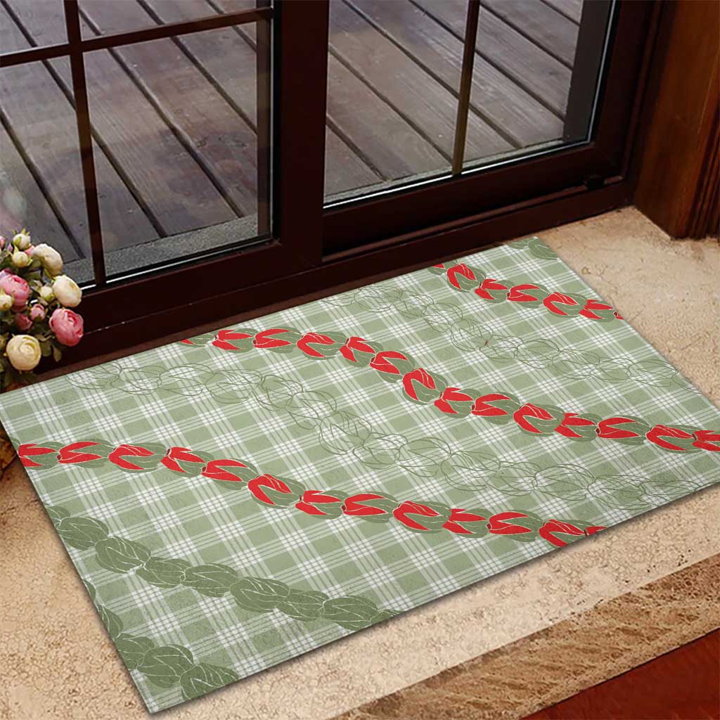 Omaomao Aloha Hawaii Rubber Doormat Rosebud Lei With Palaka Motif - Polynesian Pride
