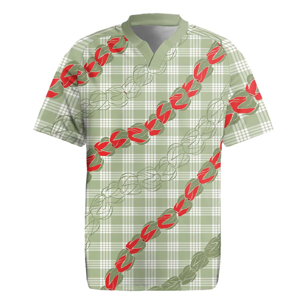 Omaomao Aloha Hawaii Rugby Jersey Rosebud Lei With Palaka Motif - Polynesian Pride