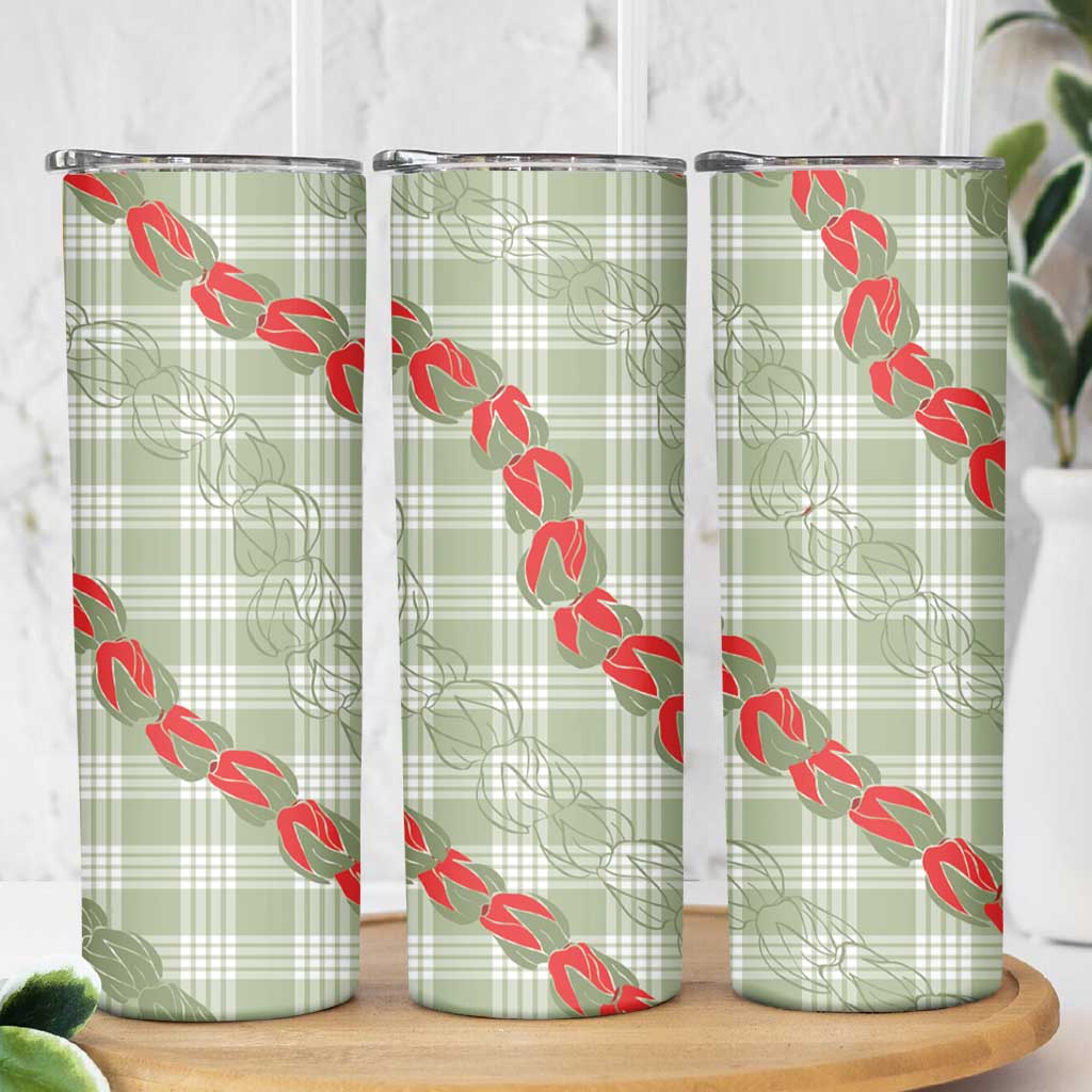 Omaomao Aloha Hawaii Skinny Tumbler Rosebud Lei With Palaka Motif - Polynesian Pride