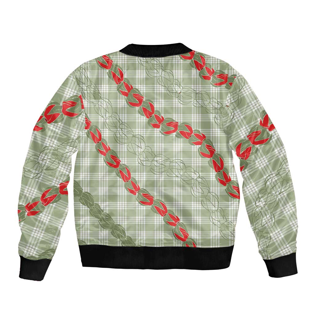 Omaomao Aloha Hawaii Sleeve Zip Bomber Jacket Rosebud Lei With Palaka Motif - Polynesian Pride