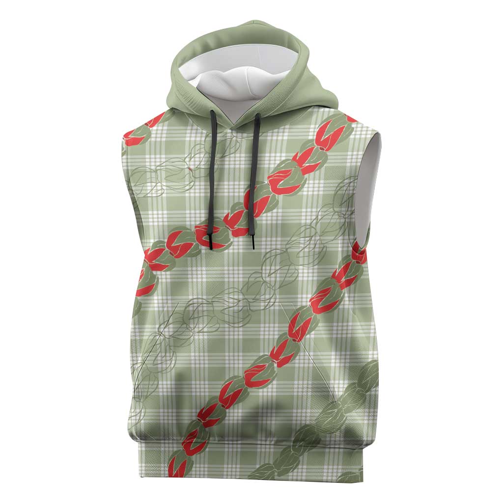 Omaomao Aloha Hawaii Sleeveless Hoodie Rosebud Lei With Palaka Motif - Polynesian Pride