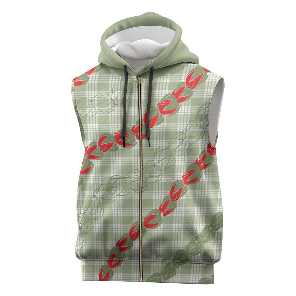 Omaomao Aloha Hawaii Sleeveless Zip Hoodie Rosebud Lei With Palaka Motif - Polynesian Pride