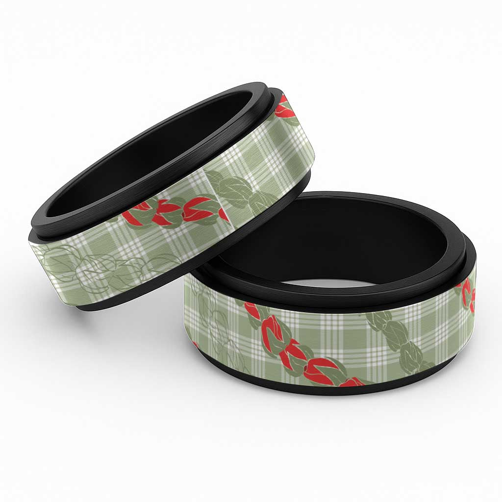 Omaomao Aloha Hawaii Spinner Ring Rosebud Lei With Palaka Motif - Polynesian Pride