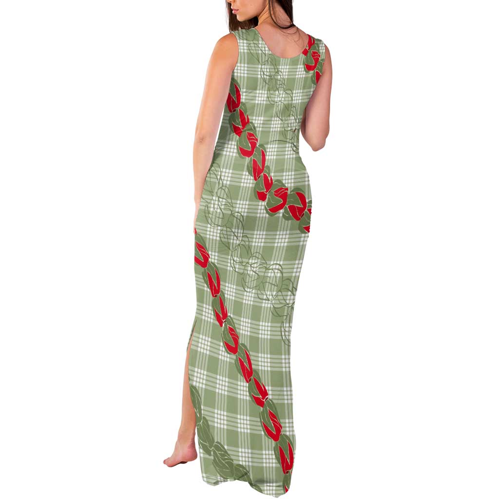 Omaomao Aloha Hawaii Tank Maxi Dress Rosebud Lei With Palaka Motif - Polynesian Pride