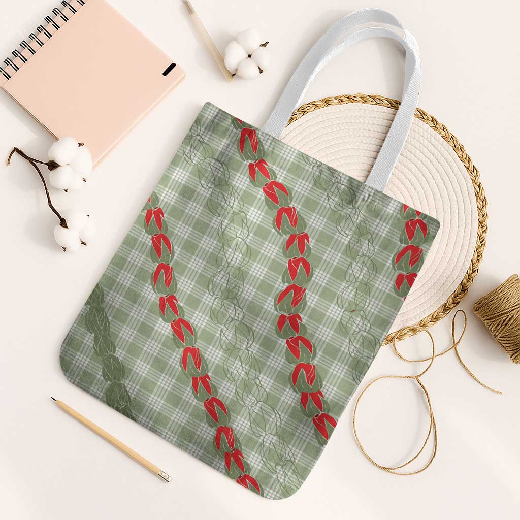 Omaomao Aloha Hawaii Tote Bag Rosebud Lei With Palaka Motif - Polynesian Pride