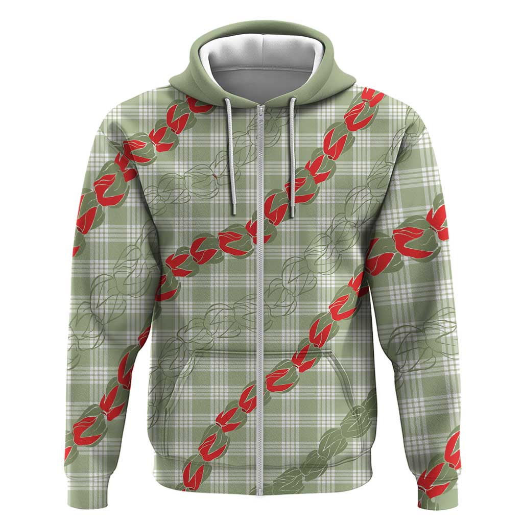 Omaomao Aloha Hawaii Zip Hoodie Rosebud Lei With Palaka Motif - Polynesian Pride
