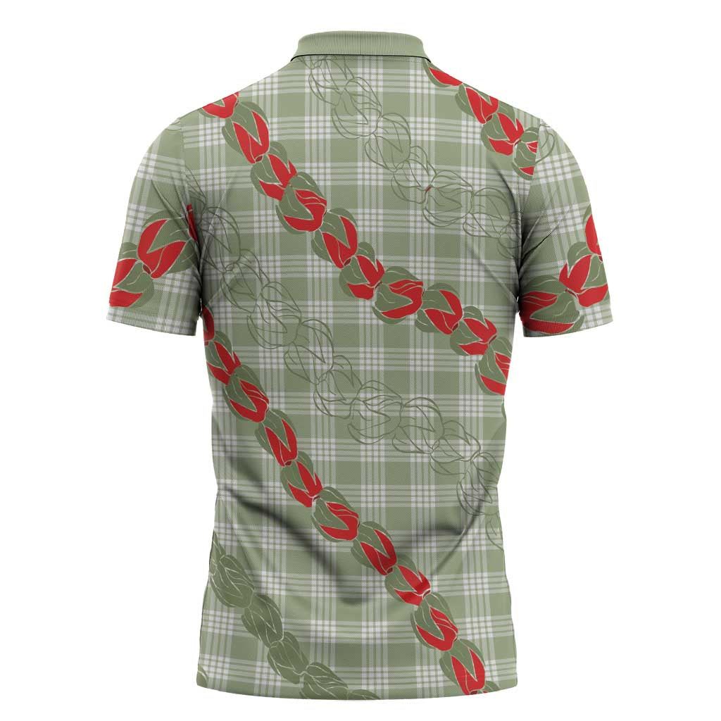 Omaomao Aloha Hawaii Zipper Polo Shirt Rosebud Lei With Palaka Motif - Polynesian Pride