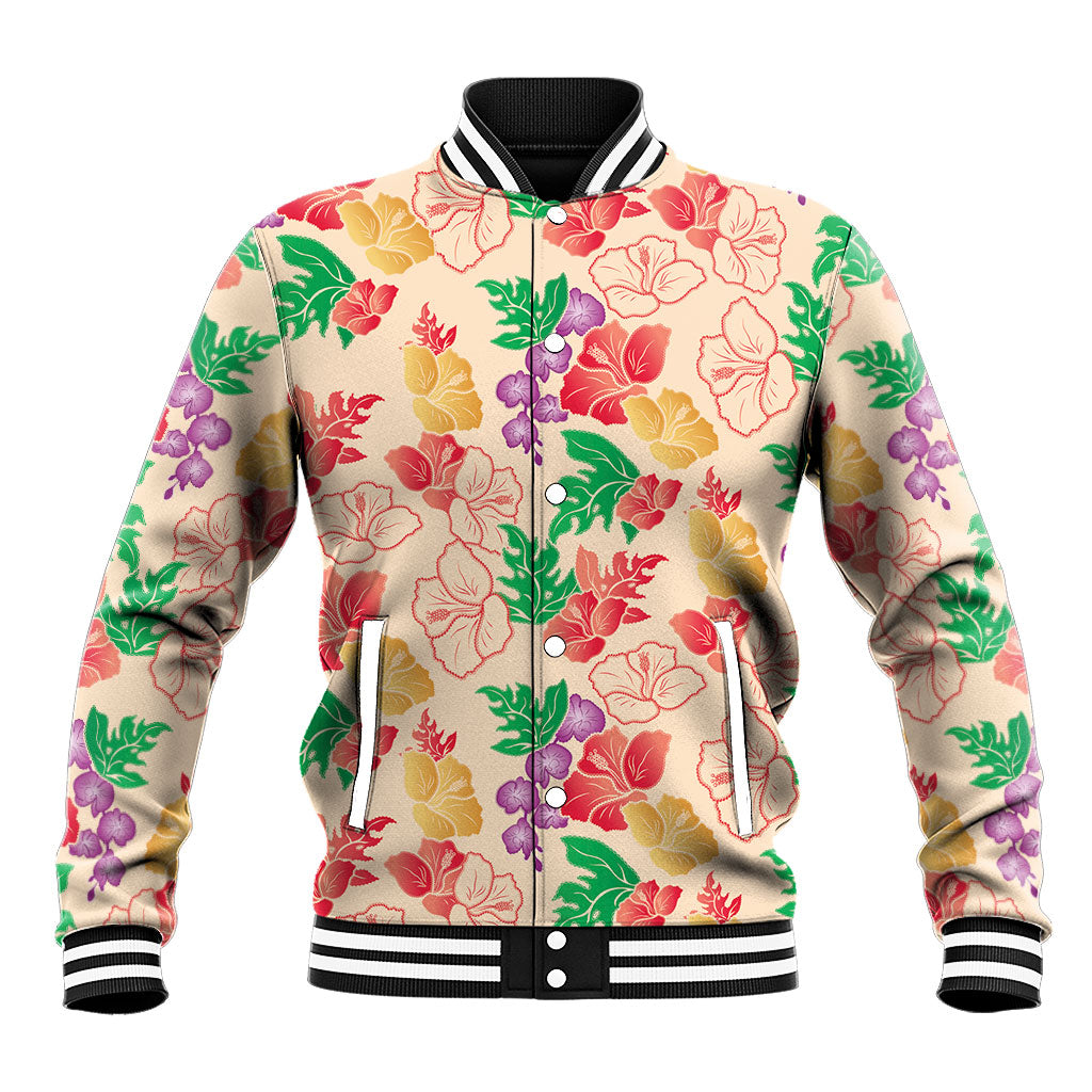 Colorful Aloha Hawaii Hibiscus Orchid Seamless Baseball Jacket